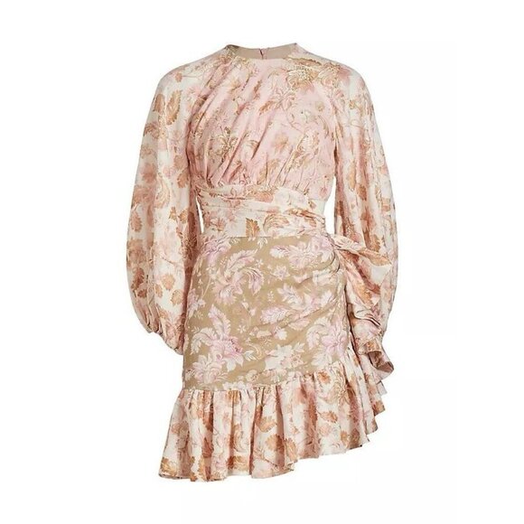 NWT Zimmermann Lyre Wrap Billow Mini Dress US 6 Linen Ruffle Long Sleeve $795 - Picture 4 of 16